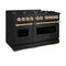 Autograph Edition 48 In. 6.7 Cu. Ft. Classic Dual Fuel Range With 8 Burner Duopro™ Cooktop And Dual Ovens In Black Stainless Steel And Champagne Bronze Accents