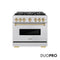 Autograph Edition 36 In. 5.2 Cu. Ft. Classic Dual Fuel Range With 6 Burner Duopro™ Cooktop And Electric Convection Oven In Satin Stainless Steel And Champagne Bronze Accents