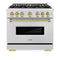 Autograph Edition 36 In. 5.2 Cu. Ft. Classic Dual Fuel Range With 6 Burner Duopro™ Cooktop And Electric Convection Oven In Satin Stainless Steel And Champagne Bronze Accents