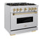Autograph Edition 36 In. 5.2 Cu. Ft. Classic Dual Fuel Range With 6 Burner Duopro™ Cooktop And Electric Convection Oven In Satin Stainless Steel And Champagne Bronze Accents