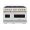 Autograph Edition 48 In. 6.7 Cu. Ft. Classic Dual Fuel Range With 8 Burner Duopro™ Cooktop And Dual Ovens In Satin Stainless Steel And Champagne Bronze Accents