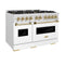 Autograph Edition 48 In. 6.7 Cu. Ft. Classic Dual Fuel Range With 8 Burner Duopro™ Cooktop And Dual Ovens In Satin Stainless Steel With White Matte Doors And Champagne Bronze Accents