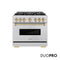 Autograph Edition 36 In. 5.2 Cu. Ft. Classic Dual Fuel Range With 6 Burner Duopro™ Cooktop And Electric Convection Oven In Stainless Steel And Champagne Bronze Accents