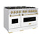 Autograph Edition 48 In. 6.7 Cu. Ft. Classic Dual Fuel Range With 8 Burner Duopro™ Cooktop And Dual Ovens With White Matte Doors And Champagne Bronze Accents