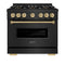 Autograph Edition 36 In. 5.2 Cu. Ft. Classic Gas Range With 6 Burner Duopro™ Cooktop And Convection Gas Oven In Black Stainless Steel And Champagne Bronze Accents