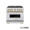 Autograph Edition 36 In. 5.2 Cu. Ft. Classic Gas Range With 6 Burner Duopro™ Cooktop And Convection Gas Oven In Satin Stainless Steel And Champagne Bronze Accents