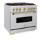 Autograph Edition 36 In. 5.2 Cu. Ft. Classic Gas Range With 6 Burner Duopro™ Cooktop And Convection Gas Oven In Satin Stainless Steel And Champagne Bronze Accents