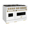 Autograph Edition 48 In. 6.7 Cu. Ft. Classic Gas Range With 8 Burner Duopro™ Cooktop And Dual Ovens In Satin Stainless Steel With White Matte Doors And Champagne Bronze Accents