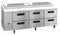 Refrigerator, Three Section Pizza Prep Table, Stainless Drawers