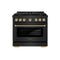Autograph Edition 36 In. 5.2 Cu. Ft. Paramount Dual Fuel Range With 6 Burner Duopro™ Cooktop And Electric Convection Oven In Black Stainless Steel With Polished Gold Helix Handle And Accents