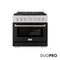 36 In. 5.2 Cu. Ft. Paramount Dual Fuel Range With 6 Burner Duopro™ Cooktop And Electric Convection Oven In Satin Stainless Steel With Black Matte Door