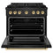 Autograph Edition 36 In. 5.2 Cu. Ft. Paramount Gas Range With 6 Burner Duopro™ Cooktop And Convection Gas Oven In Black Stainless Steel And Polished Gold Accents