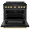 Autograph Edition 36 In. 5.2 Cu. Ft. Paramount Gas Range With 6 Burner Duopro™ Cooktop And Convection Gas Oven In Black Stainless Steel And Polished Gold Accents