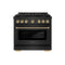 Autograph Edition 36 In. 5.2 Cu. Ft. Paramount Gas Range With 6 Burner Duopro™ Cooktop And Convection Gas Oven In Black Stainless Steel With Polished Gold Helix Handle And Accents