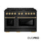 Autograph Edition 48 In. 6.7 Cu. Ft. Paramount Gas Range With 8 Burner Duopro™ Cooktop And Dual Ovens In Black Stainless Steel With Polished Gold Helix Handles And Accents