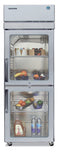 Refrigerator, Single Section Pass Thru Upright, Half Glass Doors, Half Stainless Doors with Lock