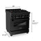 30 In. 4.0 Cu. Ft. Legacy Dual Fuel Range With Gas Cooktop And Electric Convection Oven In Black Stainless Steel With 4 Brass Burners
