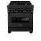 30 In. 4.0 Cu. Ft. Legacy Dual Fuel Range With Gas Cooktop And Electric Convection Oven In Black Stainless Steel With 4 Brass Burners
