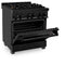 30 In. 4.0 Cu. Ft. Legacy Dual Fuel Range With Gas Cooktop And Electric Convection Oven In Black Stainless Steel With 4 Brass Burners