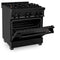 30 In. 4.0 Cu. Ft. Legacy Dual Fuel Range With Gas Cooktop And Electric Convection Oven In Black Stainless Steel With 4 Brass Burners