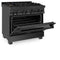 36 In. 4.6 Cu. Ft. Legacy Dual Fuel Range With Gas Cooktop And Electric Convection Oven In Black Stainless Steel With 6 Brass Burners