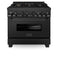 36 In. 4.6 Cu. Ft. Legacy Dual Fuel Range With Gas Cooktop And Electric Convection Oven In Black Stainless Steel With 6 Brass Burners