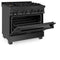 36 In. 4.6 Cu. Ft. Legacy Dual Fuel Range With Gas Cooktop And Electric Convection Oven In Black Stainless Steel With 6 Brass Burners