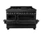 48 In. 6.0 Cu. Ft. Legacy Dual Fuel Range With Gas Cooktop And 2 Electric Ovens In Black Stainless Steel With 6 Brass Burners