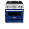 30 In. 4.0 Cu. Ft. Legacy Dual Fuel Range With 4 Burner Gas Cooktop And Electric Convection Oven In Stainless Steel And Blue Gloss Door