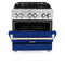 30 In. 4.0 Cu. Ft. Legacy Dual Fuel Range With 4 Burner Gas Cooktop And Electric Convection Oven In Stainless Steel And Blue Gloss Door