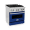 30 In. 4.0 Cu. Ft. Legacy Dual Fuel Range With 4 Burner Gas Cooktop And Electric Convection Oven In Stainless Steel And Blue Gloss Door