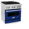 30 In. 4.0 Cu. Ft. Legacy Dual Fuel Range With 4 Burner Gas Cooktop And Electric Convection Oven In Stainless Steel And Blue Gloss Door