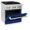 30 In. 4.0 Cu. Ft. Legacy Dual Fuel Range With 4 Burner Gas Cooktop And Electric Convection Oven In Stainless Steel And Blue Gloss Door