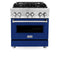30 In. 4.0 Cu. Ft. Legacy Dual Fuel Range With 4 Burner Gas Cooktop And Electric Convection Oven In Stainless Steel And Blue Gloss Door