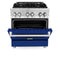 30 In. 4.0 Cu. Ft. Legacy Dual Fuel Range With 4 Burner Gas Cooktop And Electric Convection Oven In Stainless Steel And Blue Gloss Door