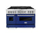 48 In. 6.0 Cu. Ft. Legacy Dual Fuel Range With 7 Burner Gas Cooktop And 2 Electric Ovens In Stainless Steel And Blue Gloss Doors