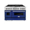 48 In. 6.0 Cu. Ft. Legacy Dual Fuel Range With 7 Burner Gas Cooktop And 2 Electric Ovens In Stainless Steel And Blue Gloss Doors