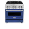 30 In. 4.0 Cu. Ft. Legacy Dual Fuel Range With 4 Burner Gas Cooktop And Electric Convection Oven In Stainless Steel And Blue Matte Door