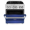 30 In. 4.0 Cu. Ft. Legacy Dual Fuel Range With 4 Burner Gas Cooktop And Electric Convection Oven In Stainless Steel And Blue Matte Door