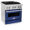 30 In. 4.0 Cu. Ft. Legacy Dual Fuel Range With 4 Burner Gas Cooktop And Electric Convection Oven In Stainless Steel And Blue Matte Door