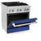 30 In. 4.0 Cu. Ft. Legacy Dual Fuel Range With 4 Burner Gas Cooktop And Electric Convection Oven In Stainless Steel And Blue Matte Door