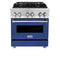30 In. 4.0 Cu. Ft. Legacy Dual Fuel Range With 4 Burner Gas Cooktop And Electric Convection Oven In Stainless Steel And Blue Matte Door