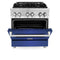 30 In. 4.0 Cu. Ft. Legacy Dual Fuel Range With 4 Burner Gas Cooktop And Electric Convection Oven In Stainless Steel And Blue Matte Door