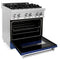 30 In. 4.0 Cu. Ft. Legacy Dual Fuel Range With 4 Burner Gas Cooktop And Electric Convection Oven In Stainless Steel And Blue Matte Door