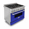 36 In. 4.6 Cu. Ft. Legacy Dual Fuel Range With 6 Burner Gas Cooktop And Electric Convection Oven In Stainless Steel And Blue Matte Door