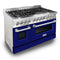 48 In. 6.0 Cu. Ft. Legacy Dual Fuel Range With 7 Burner Gas Cooktop And 2 Electric Ovens In Stainless Steel And Blue Matte Doors