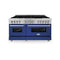 60 In. 7.4 Cu. Ft. Legacy Dual Fuel Range With 9 Burner Gas Cooktop And 2 Electric Convection Ovens In Stainless Steel And Blue Matte Doors