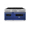 60 In. 7.4 Cu. Ft. Legacy Dual Fuel Range With 9 Burner Gas Cooktop And 2 Electric Convection Ovens In Stainless Steel And Blue Matte Doors