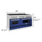 60 In. 7.4 Cu. Ft. Legacy Dual Fuel Range With 9 Burner Gas Cooktop And 2 Electric Convection Ovens In Stainless Steel And Blue Matte Doors