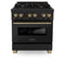 Autograph Edition 30 In. 4.0 Cu. Ft. Legacy Dual Fuel Range With 4 Burner Gas Cooktop And Electric Convection Oven In Black Stainless Steel And Champagne Bronze Accents